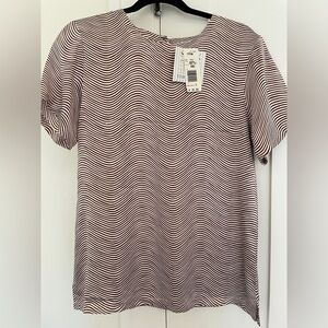 Vintage Silk Wavy Brown Stripe Flowy Short Sleeve Blouse T Shirt | S